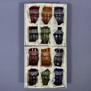 3-3/4" Julia Cut to Clear Crystal Multicolor Polish Tea tumbler 150ml 12x set